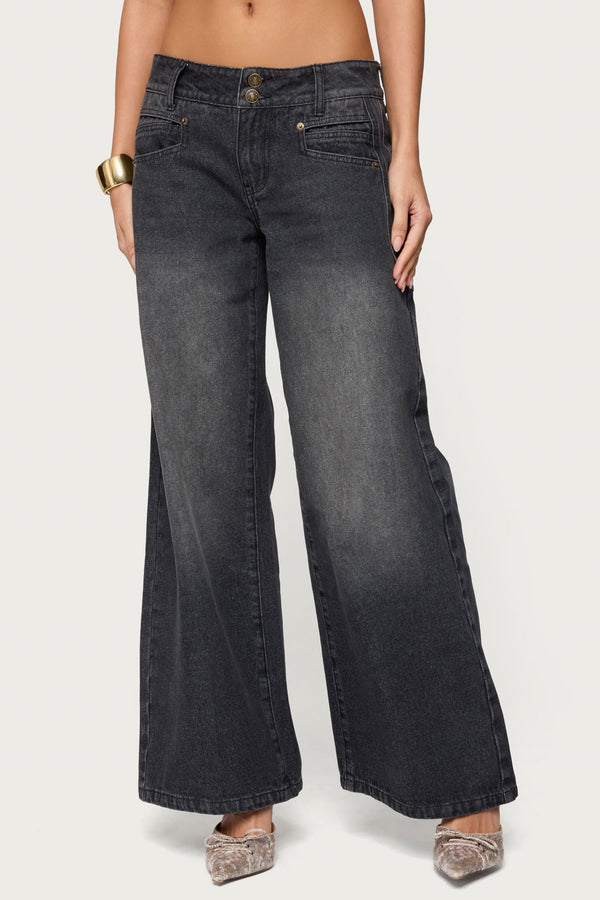 Charlize Stitched Washed Low Rise Baggy Jeans