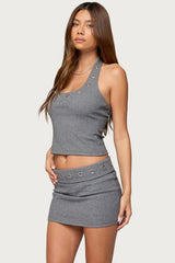 Havana Grommet Ribbed Halter Top