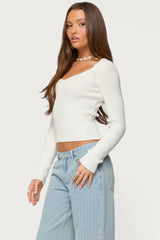 Maliah Ribbed Knit V Neck Top