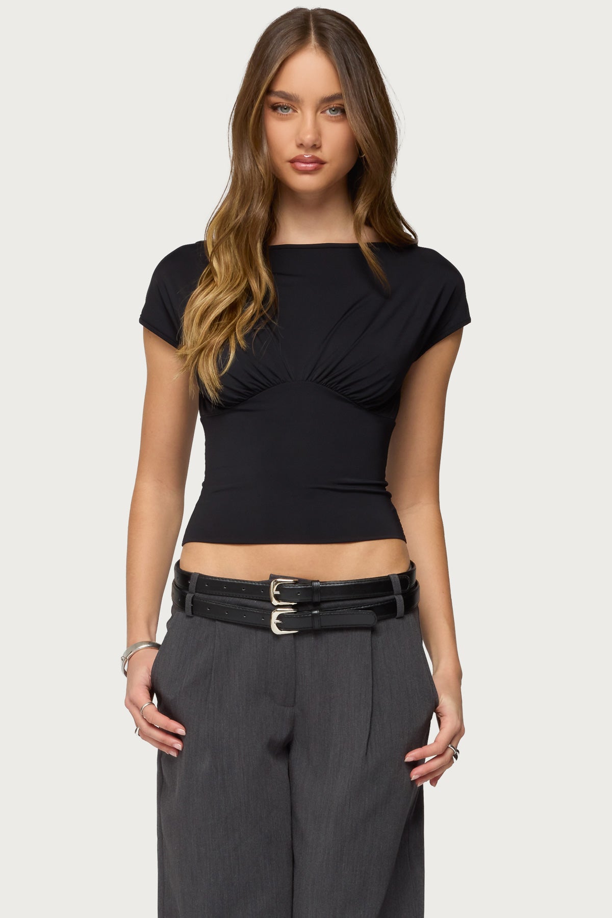 Leonah Ruched Boat Neck Top – edikted