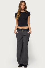 Andy Double Belt Straight Leg Tailored Pants