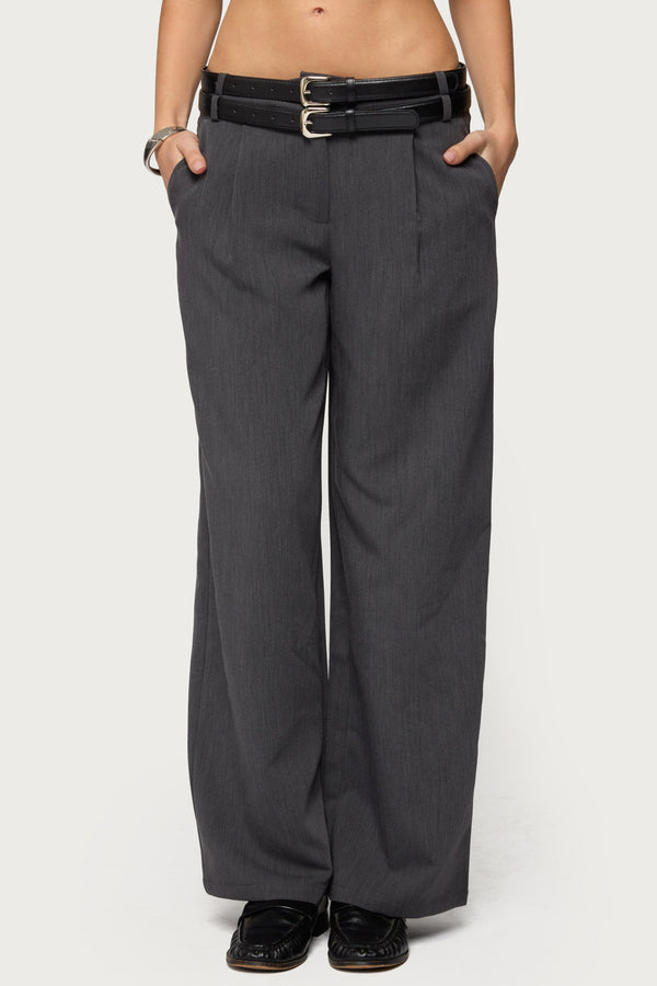 Andy Double Belt Straight Leg Tailored Pants