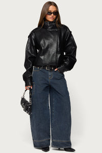 Jaicee High Neck Oversized Faux Leather Jacket