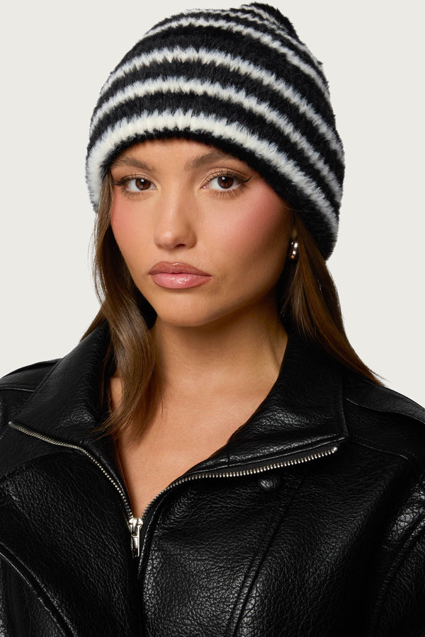 Striped Fuzzy Knit Beanie