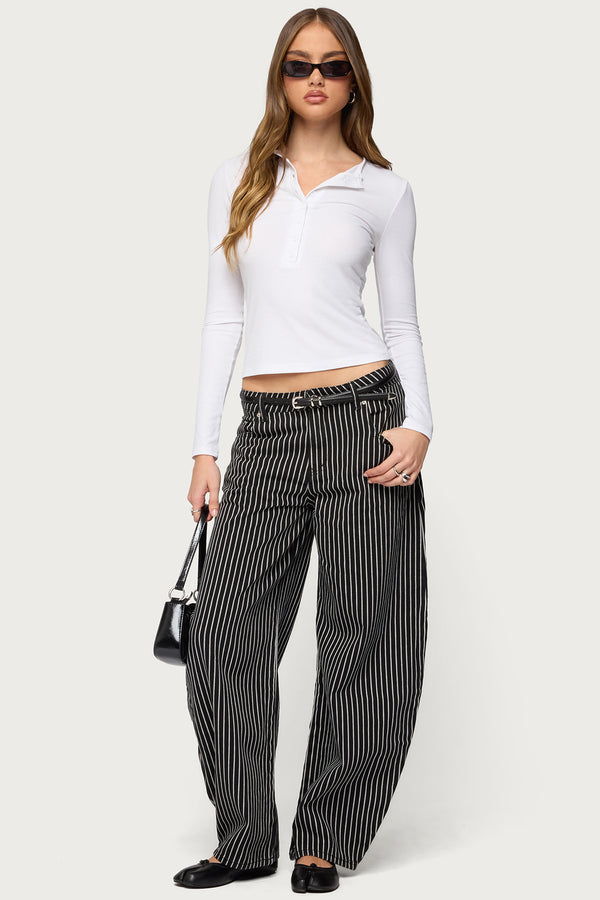 Pinstripe Low Rise Barrel Leg Jeans