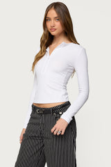 Jaelyn Ribbed Henley T Shirt