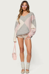 Elda Oversized Argyle Sweater