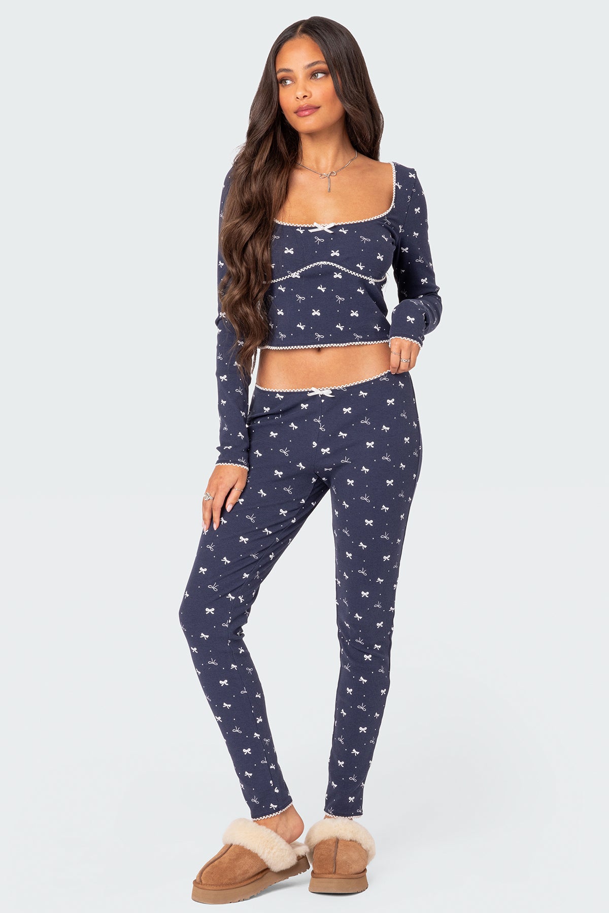 Bradley Bow Print Ribbed Pajama Top