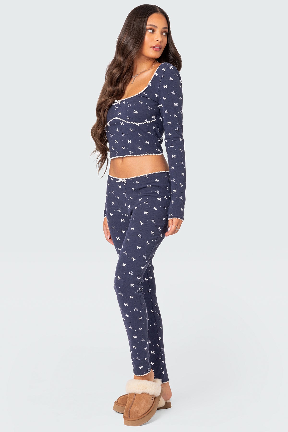 Bradley Bow Print Ribbed Pajama Top