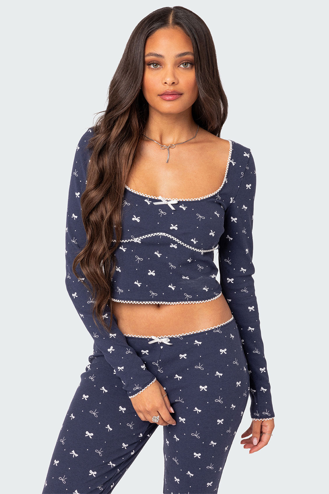 Bradley Bow Print Ribbed Pajama Top