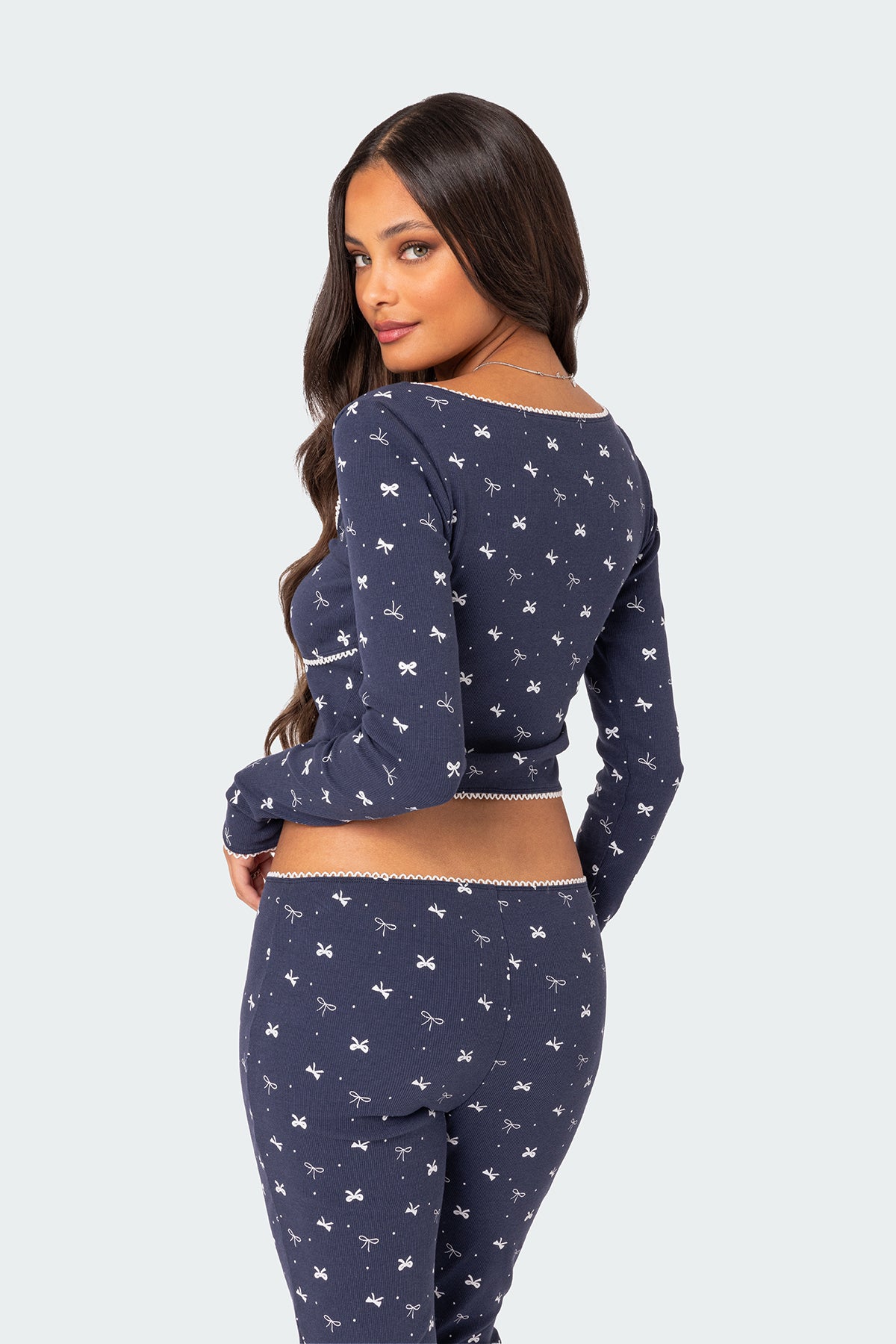 Bradley Bow Print Ribbed Pajama Top