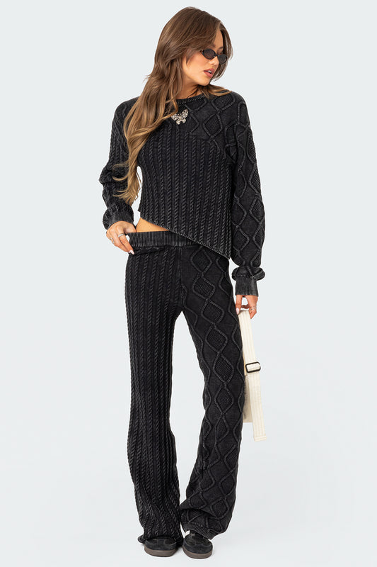 Toni Acid Wash Cable Knit Sweater