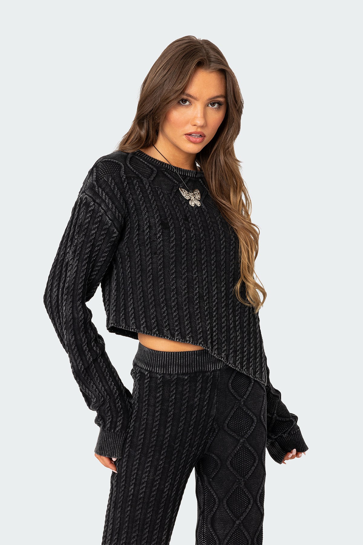 Toni Acid Wash Cable Knit Sweater