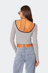 Striped Scoop Back Long Sleeve Top