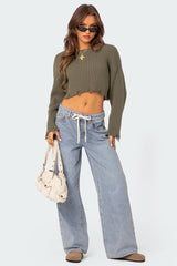 Distressed Hem Oversized Cropped Sweater