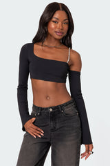 Rhinestone Strap Asymmetric Crop Top