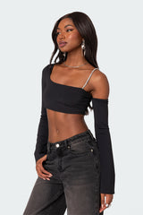 Rhinestone Strap Asymmetric Crop Top