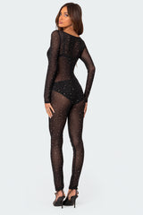 Kristine Sheer Mesh Rhinestone Jumpsuit