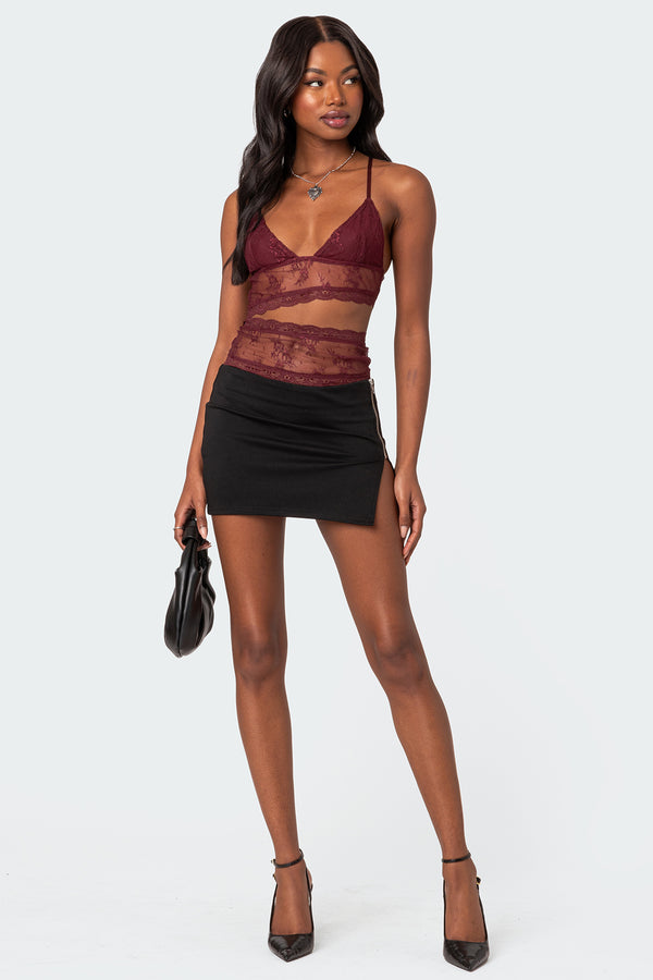 Spice Cut Out Sheer Lace Tank Top