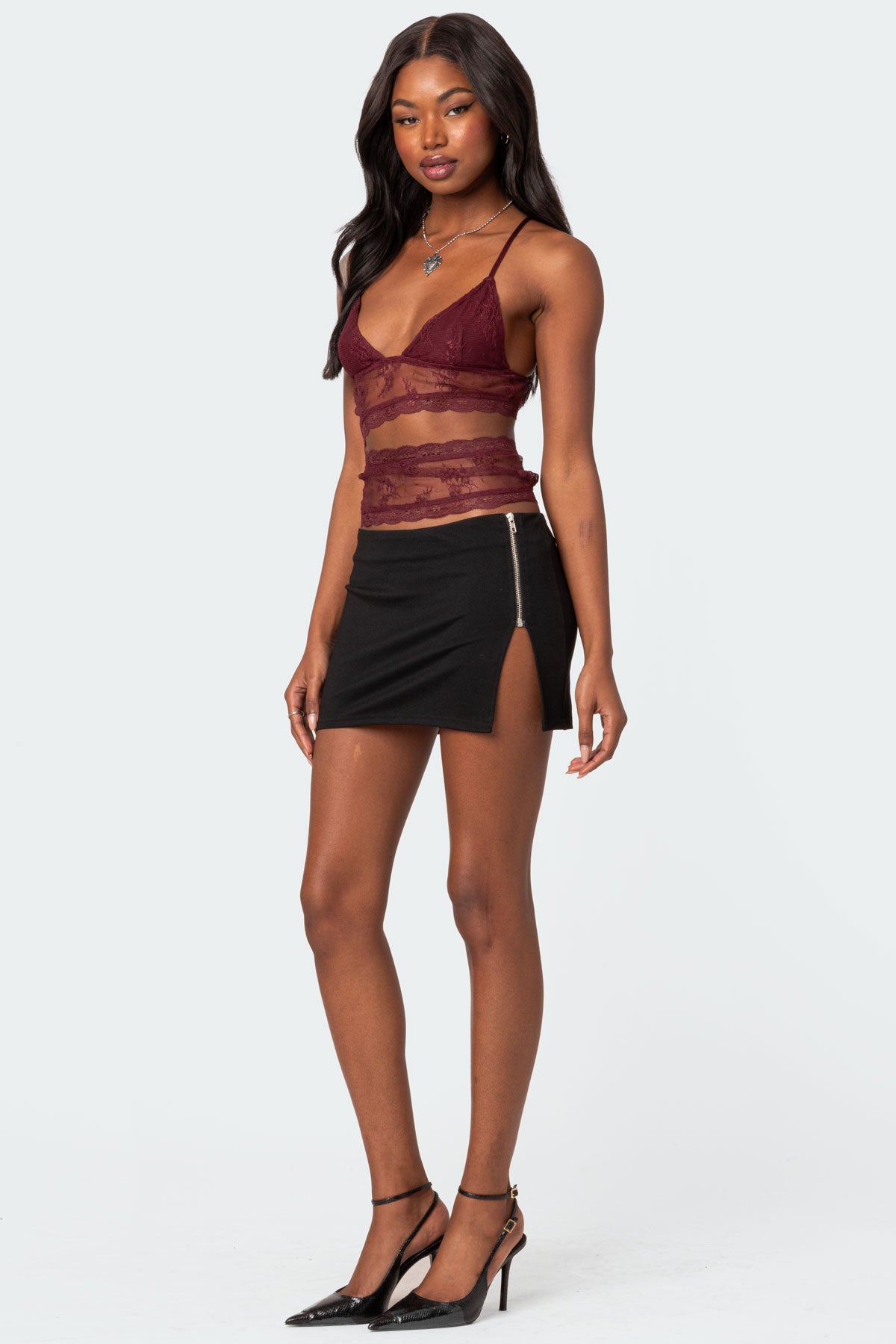 Side Zip Slitted Mini Skirt