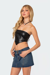 Vic Triangle Faux Leather Crop Top