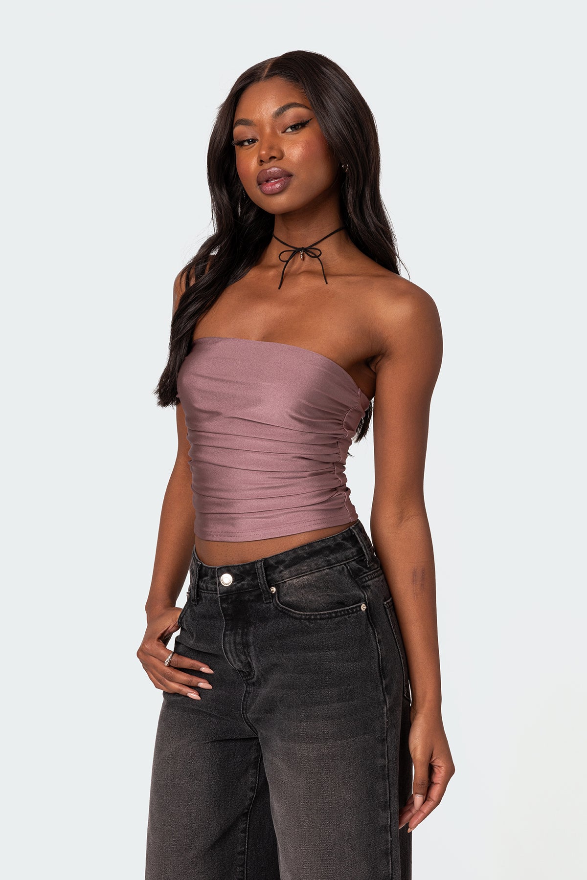 Maxeen Shiny Gathered Tube Top