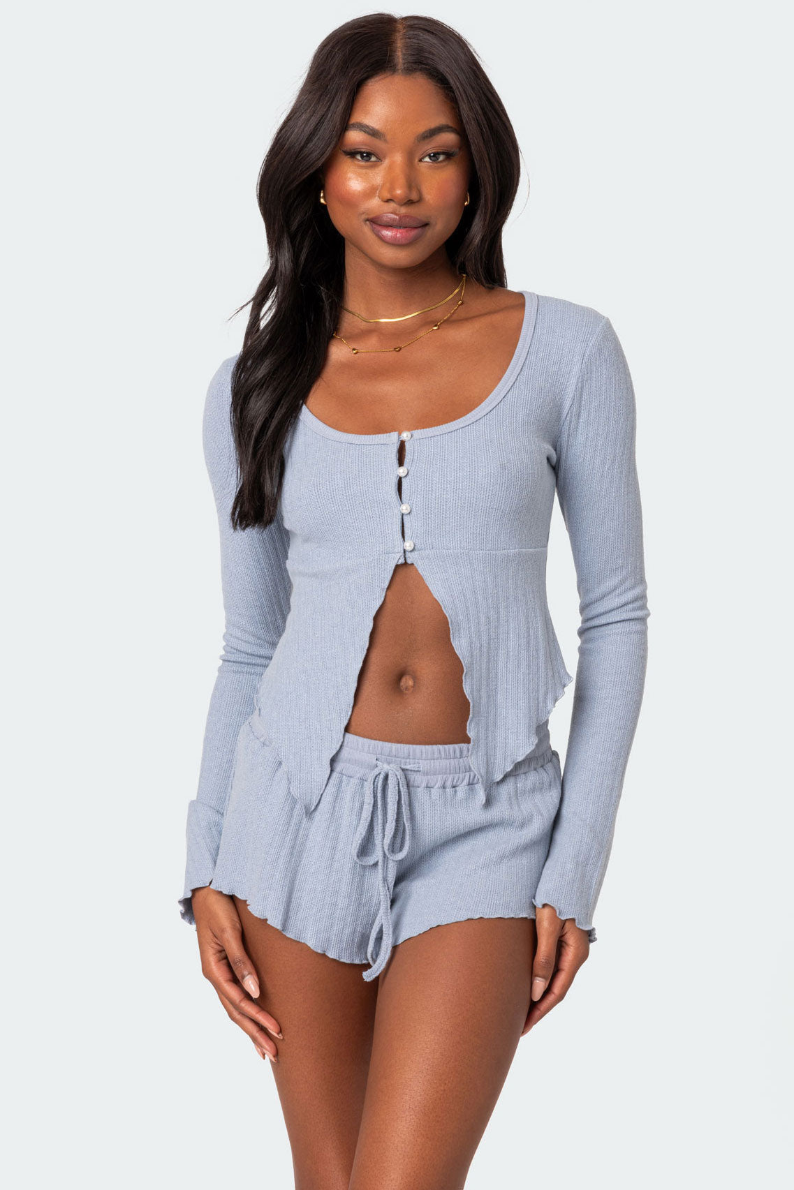 Stay Cozy Split Front Ribbed Top