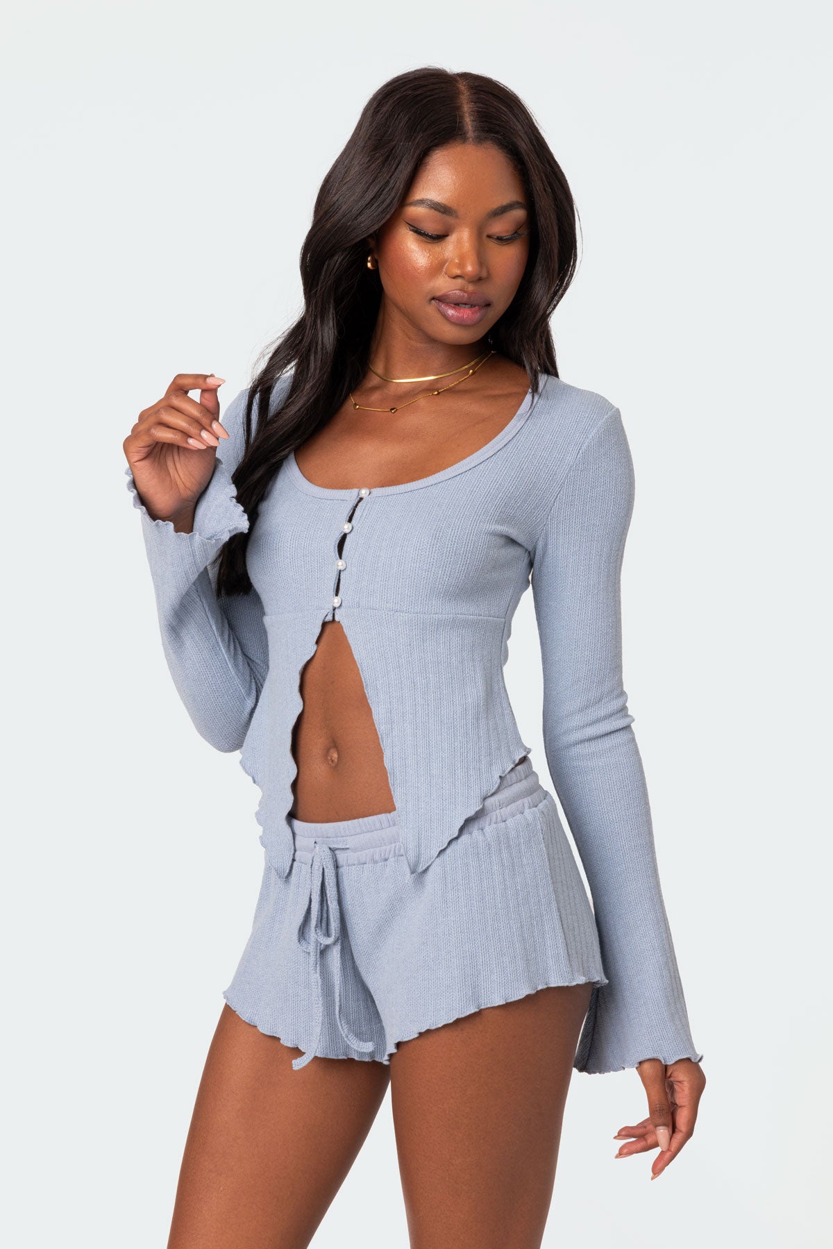Stay Cozy Split Front Ribbed Top