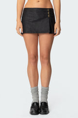 Triple Belt Faux Leather Mini Skort