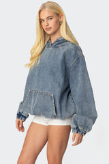 Marney Oversized Studded Denim Hoodie