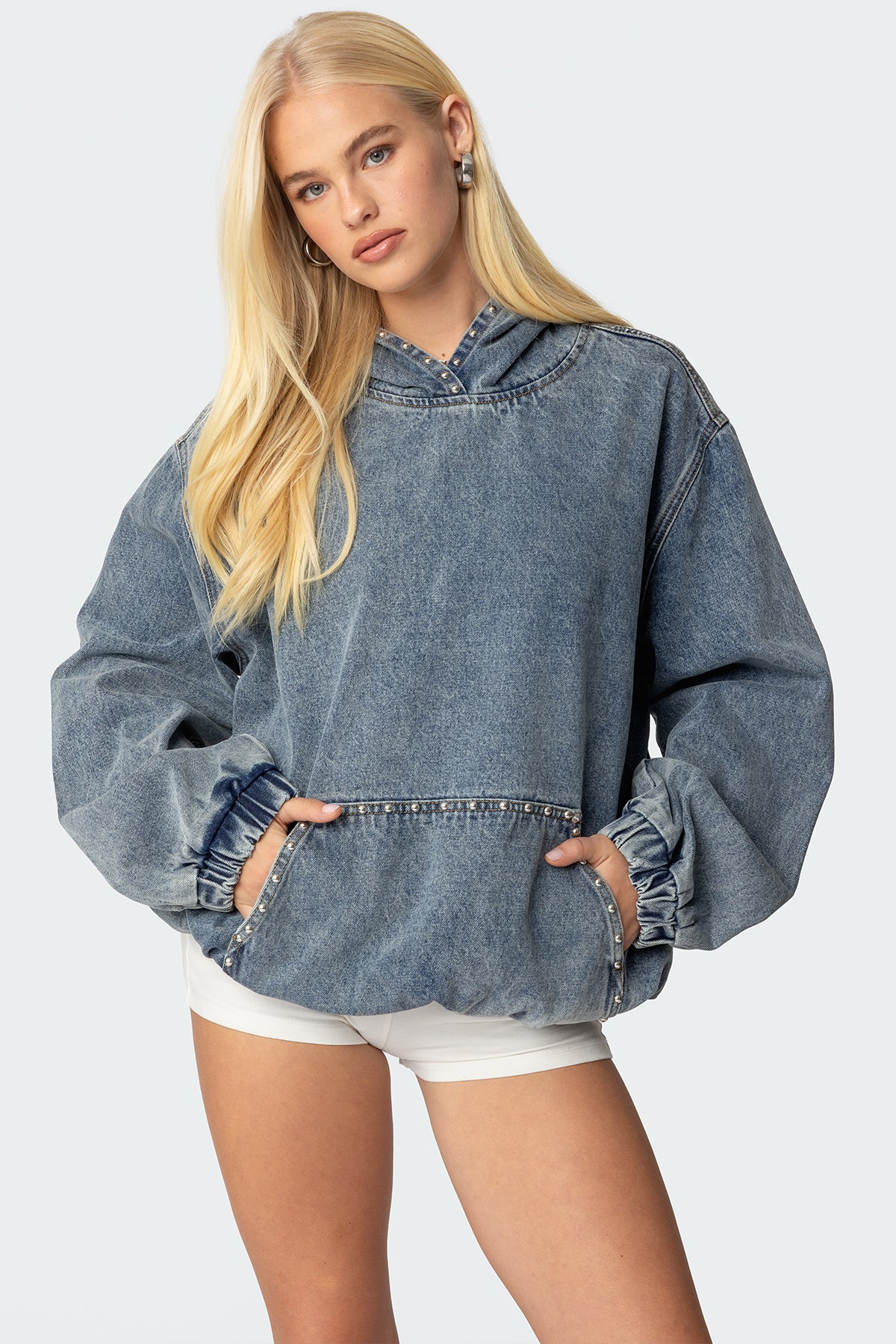 Marney Oversized Studded Denim Hoodie