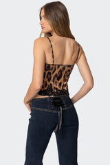 Lacey Satin Effect Leopard Print Corset