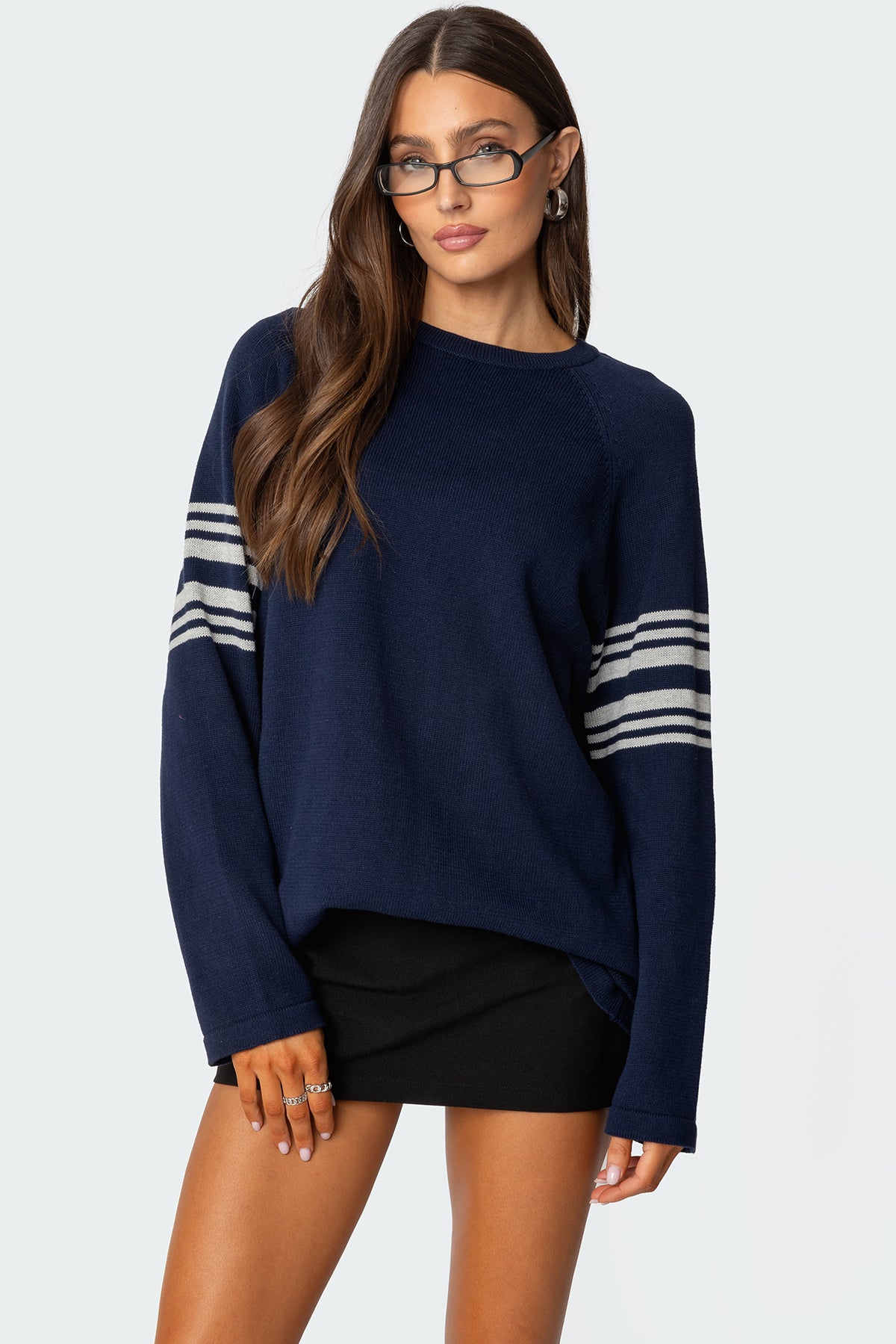 Contrast Stripe Oversized Knit Top