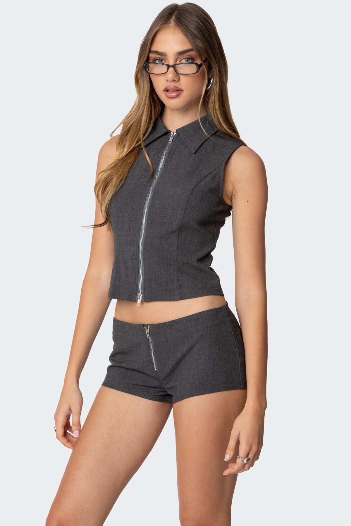 Allie Collared Zip Up Top