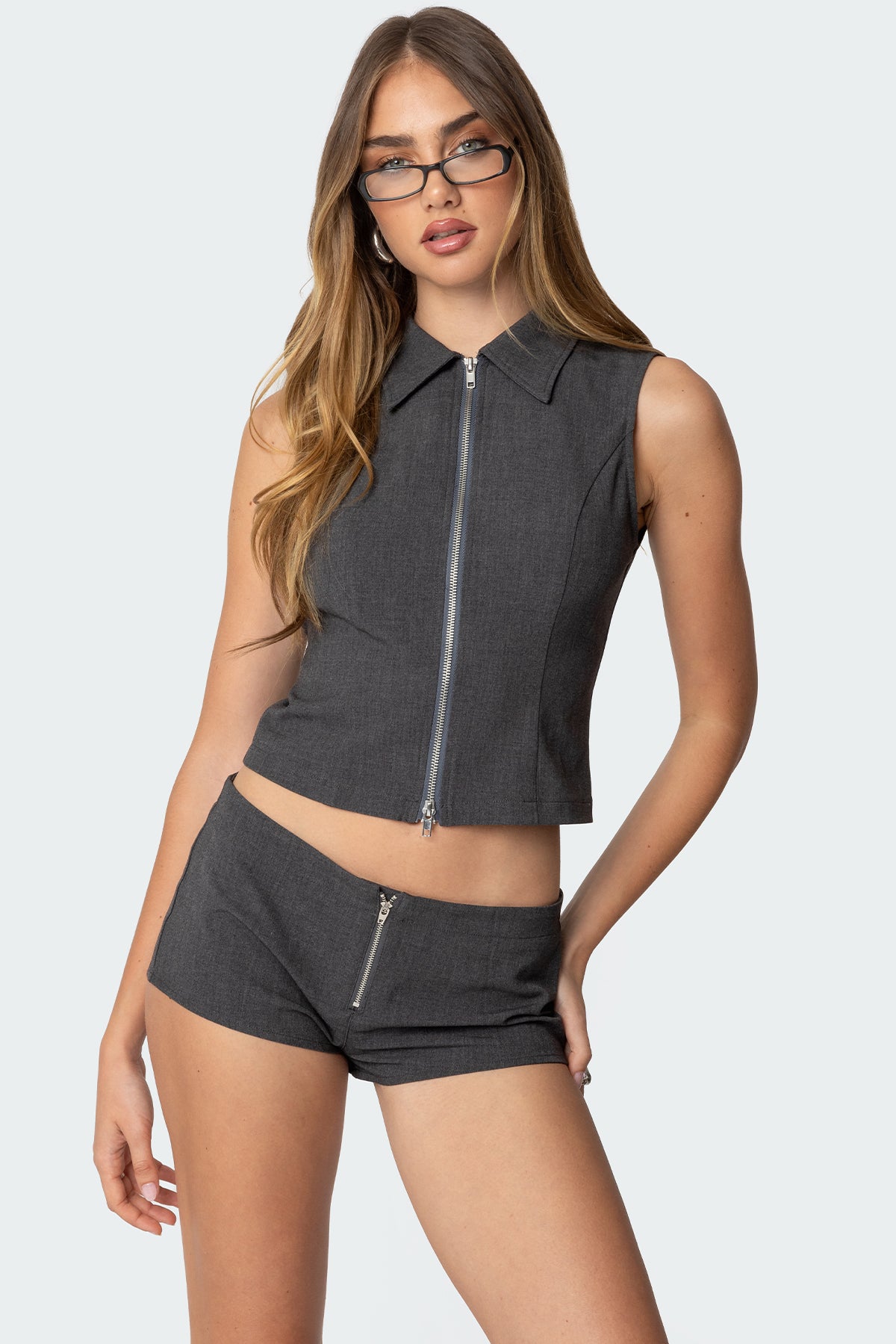 Allie Collared Zip Up Top