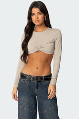 Gathered Long Sleeve Crop Top