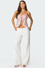 Sequin Ruffled Split Front Top