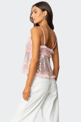 Sequin Ruffled Split Front Top