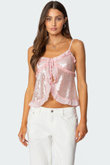 Sequin Ruffled Split Front Top