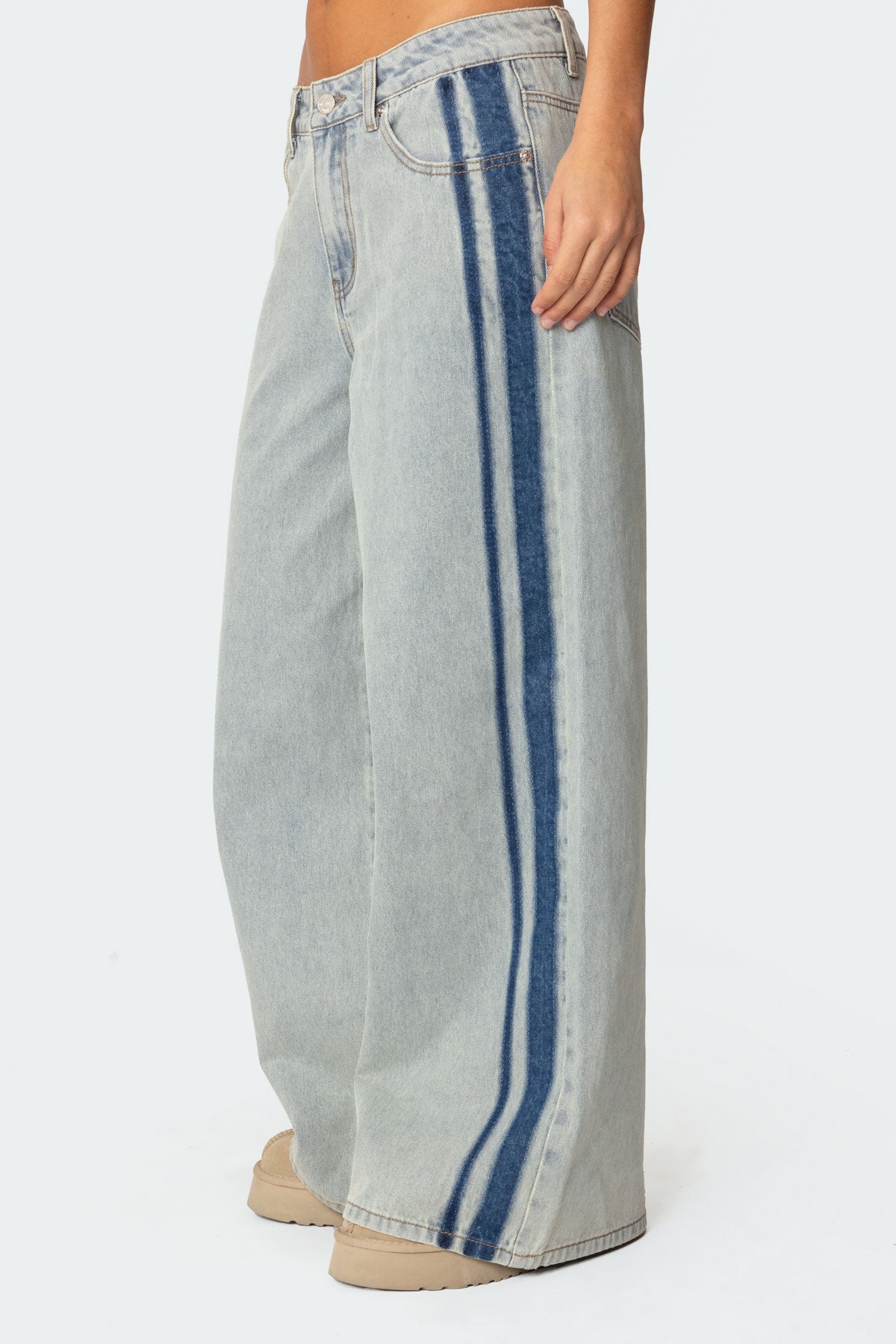 Side Stripe Washed Low Rise Jeans