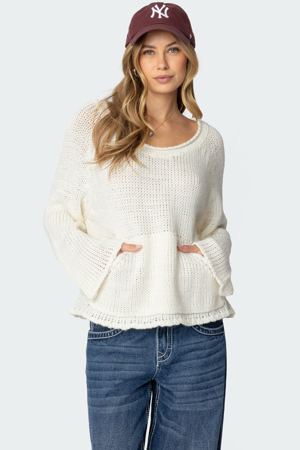 Kangaroo Pocket Oversized Knit Top