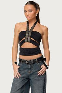 Zola Cutout Beaded Halter Top