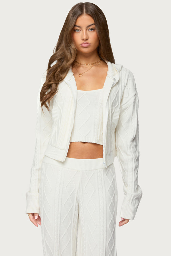 Louise Cable Knit Hooded Cardigan