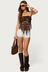 Handkerchief Backless Crochet Fringed Top