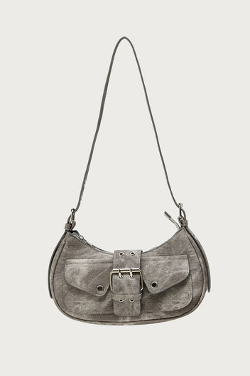 Washed Faux Leather Buckle Bag