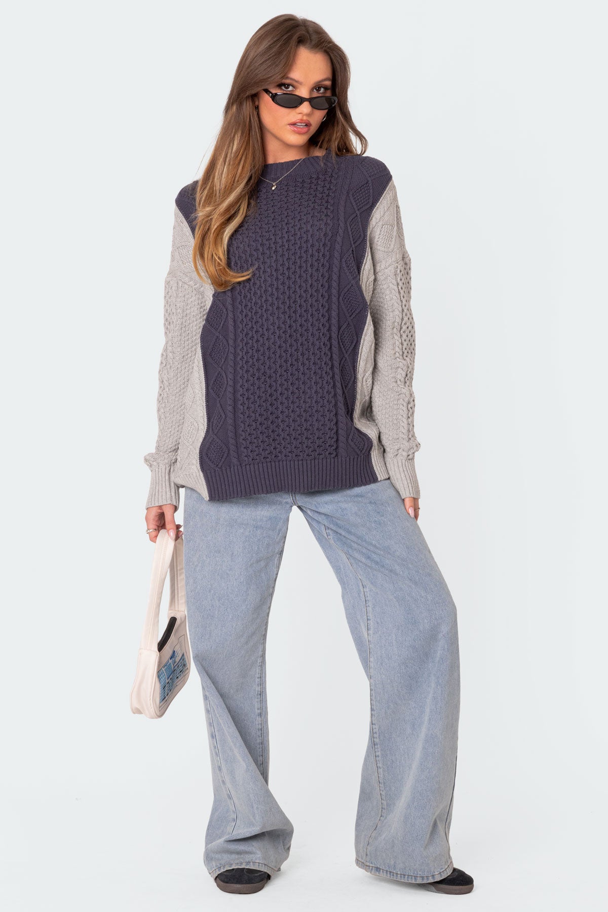 Two Tone Oversized Cable Knit Sweater