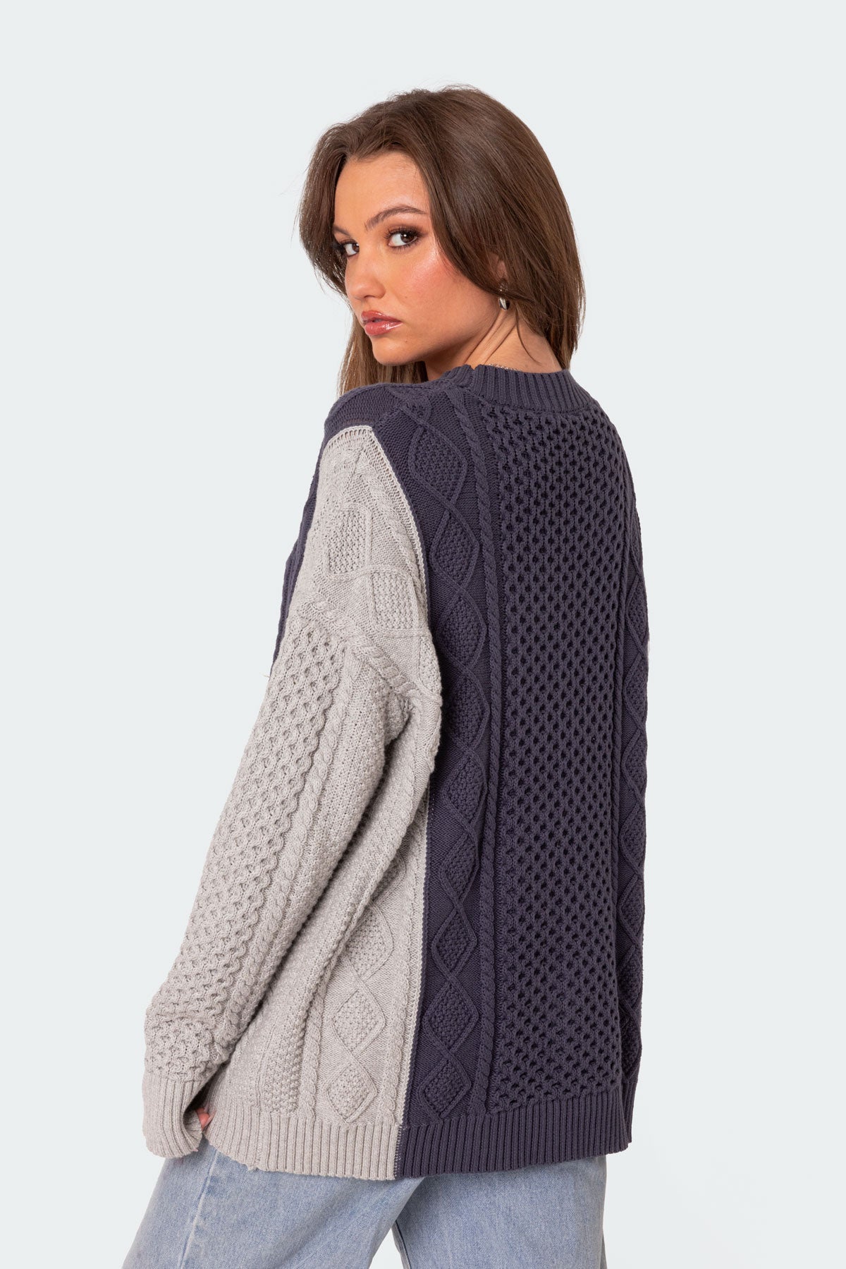 Two Tone Oversized Cable Knit Sweater