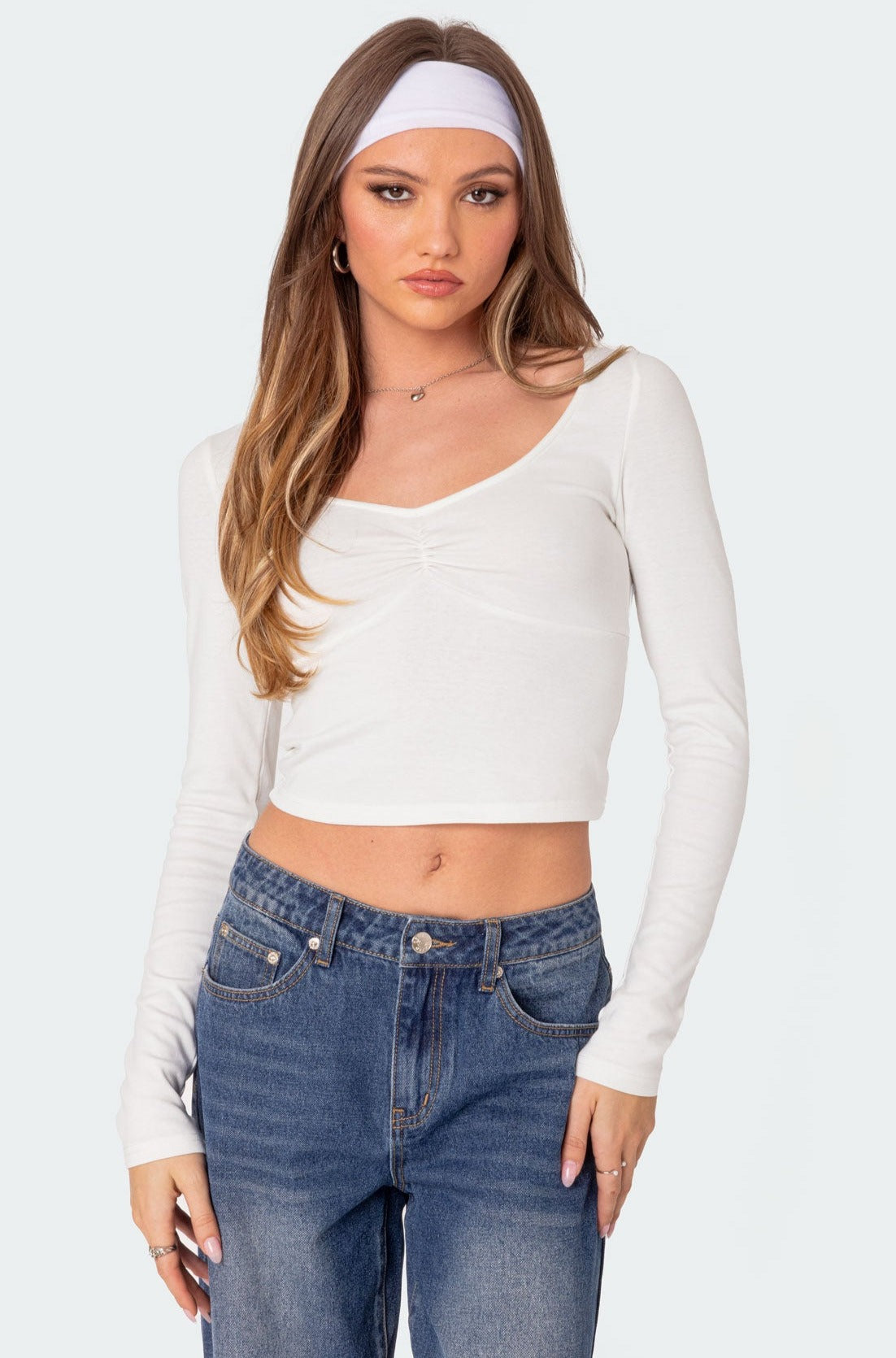 Nat Ruched V Neck Top