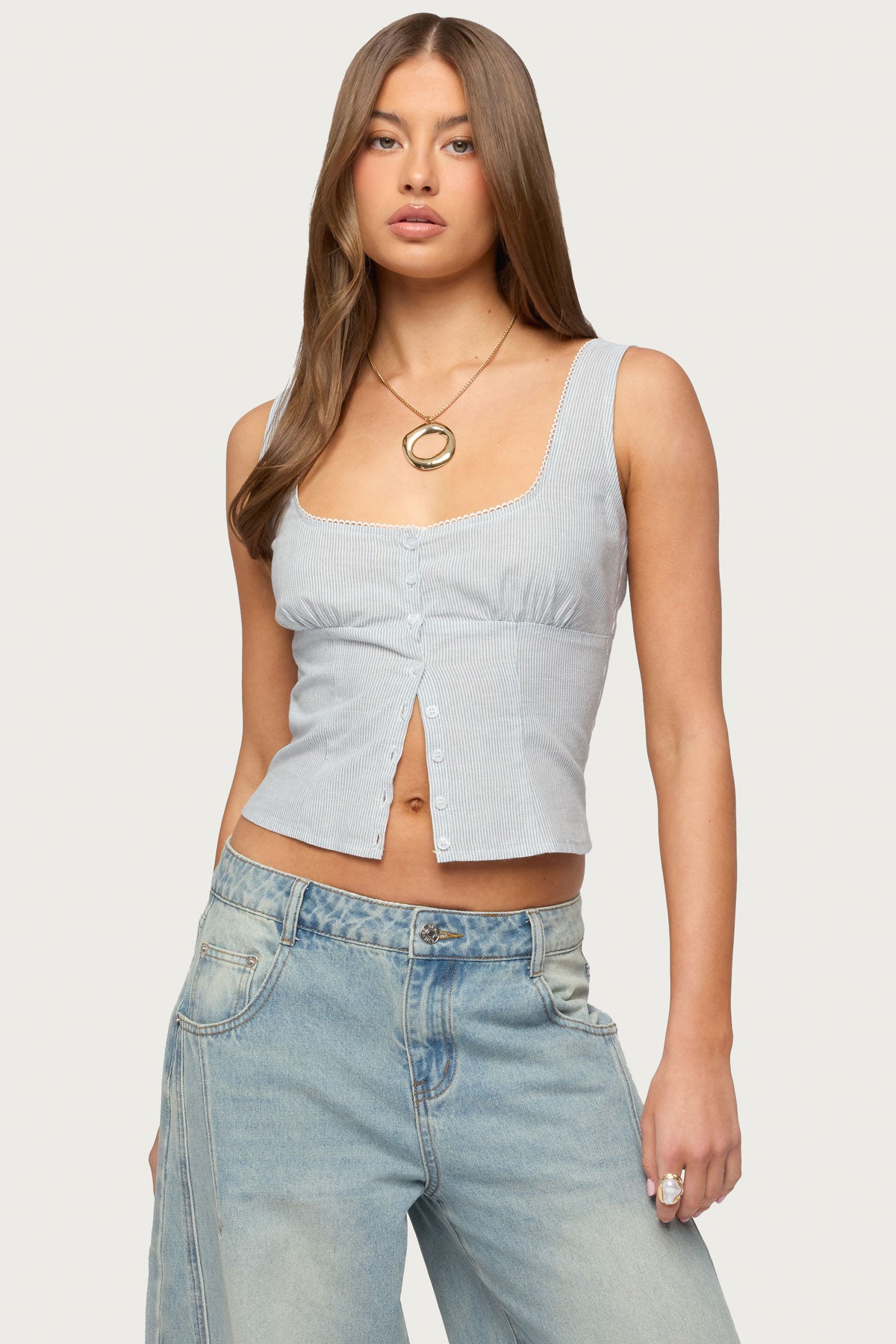 Katiya Pinstripe Button Up Top