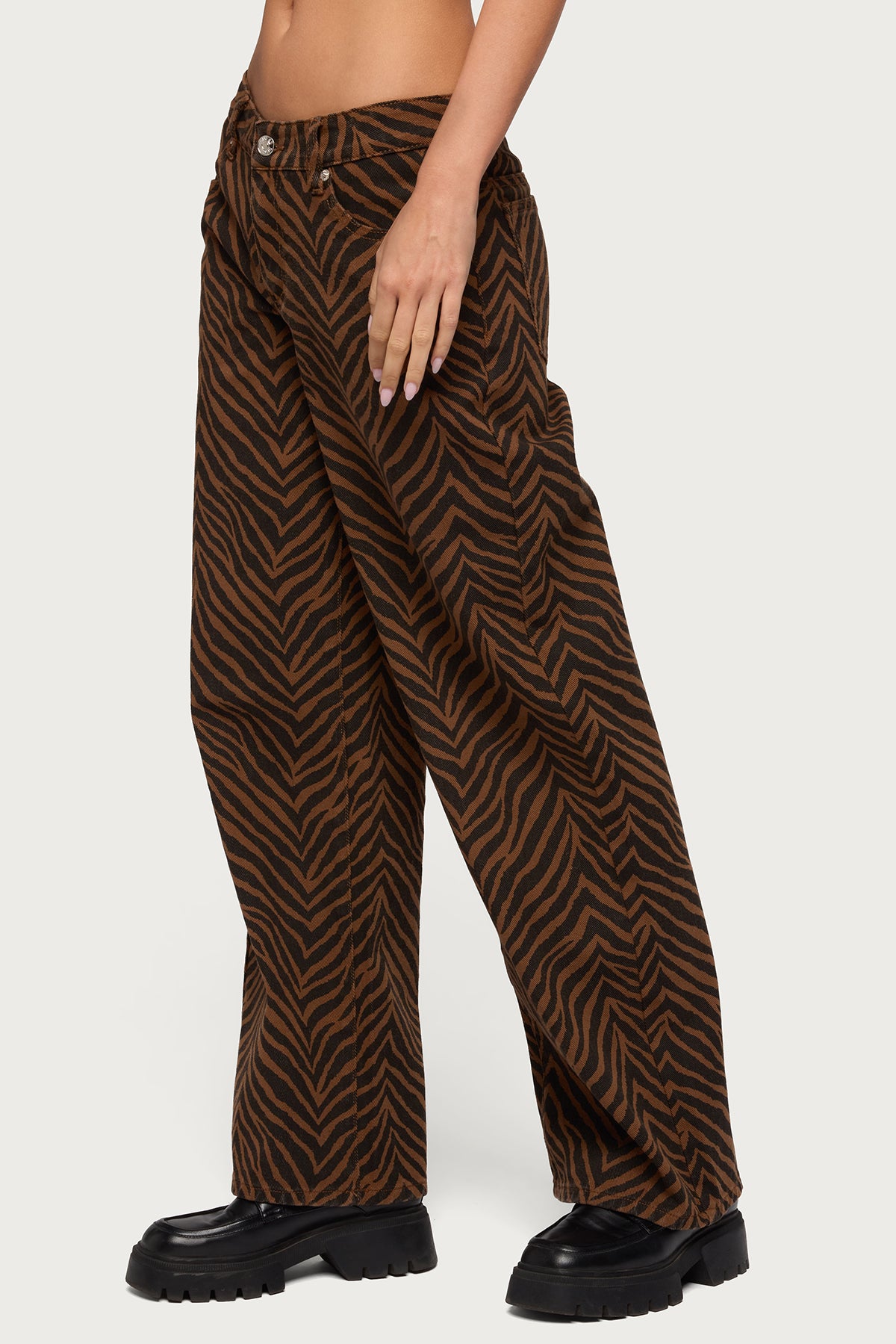 Zebra Print Low Rise Baggy Jeans